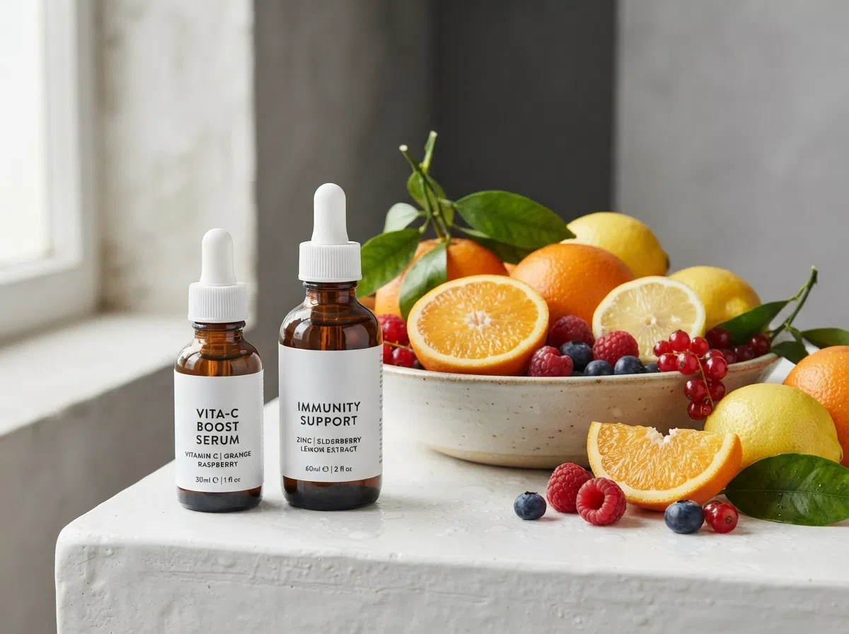 Citrus fruits, berries, and green vegetables rich in vitamin C