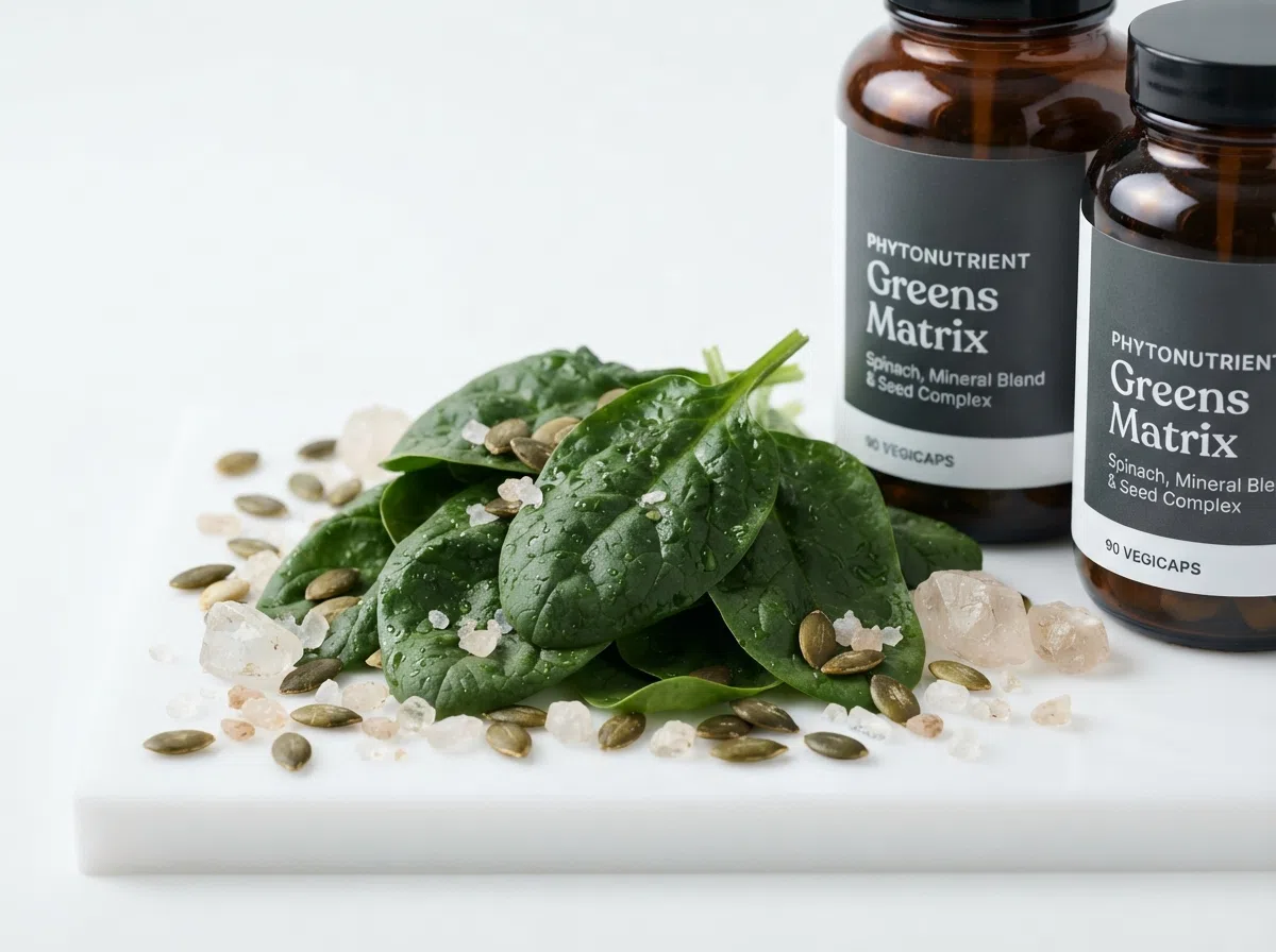 Seeds, nuts, and dark leafy greens containing magnesium and zinc